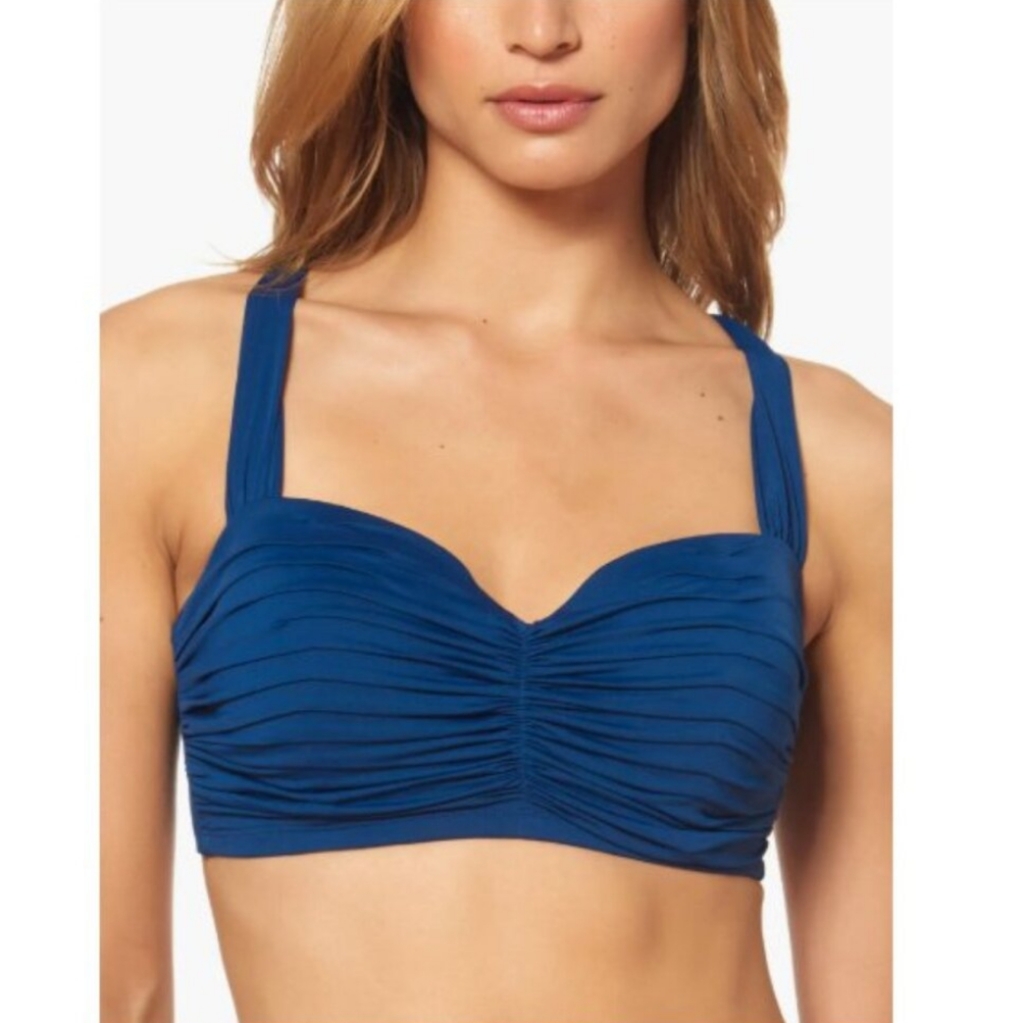 Bleu Rod Beattie 38 D Kore Underwire Shirred Bandeau Cup Bikini Top Navy Nwt